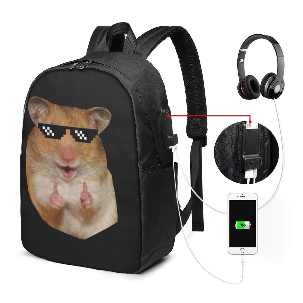 Travel Bags - กระเป๋าเป้สะพายหลังลายหนูแฮมสเตอร์ตลกๆ กระเป๋าใส่โน้ตบุ๊ค กระเป๋าคอมพิวเตอร์ กระเป๋านักเรียน กระเป๋าสะพายไหล่สำหรับผู้ชายและผู้หญิง