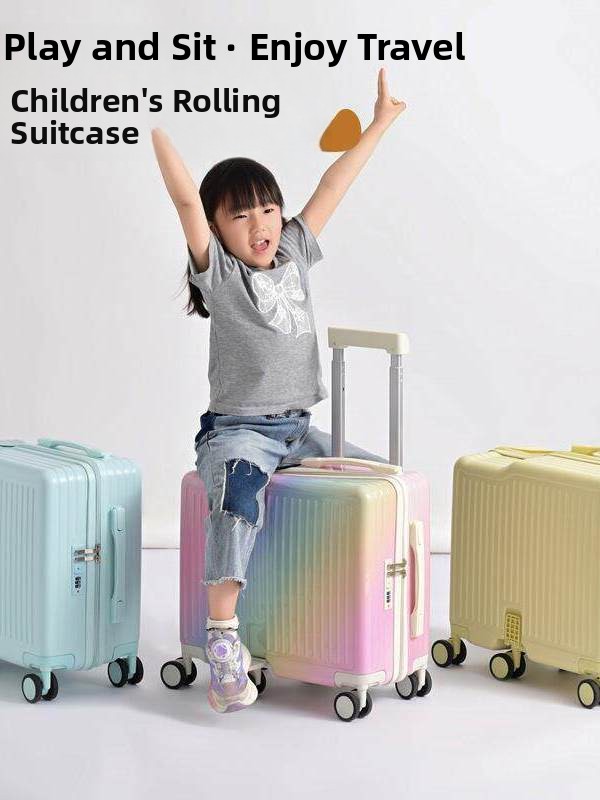 Aluminum Frame Carry On Luggage - กระเป๋าเดินทางเด็กแบบมีโครงอะลูมิเนียมสำหรับเด็กชายและเด็กหญิง พร้อมระบบล็อครหัส มีคุณสมบัติเล่นได้และขี่ได้