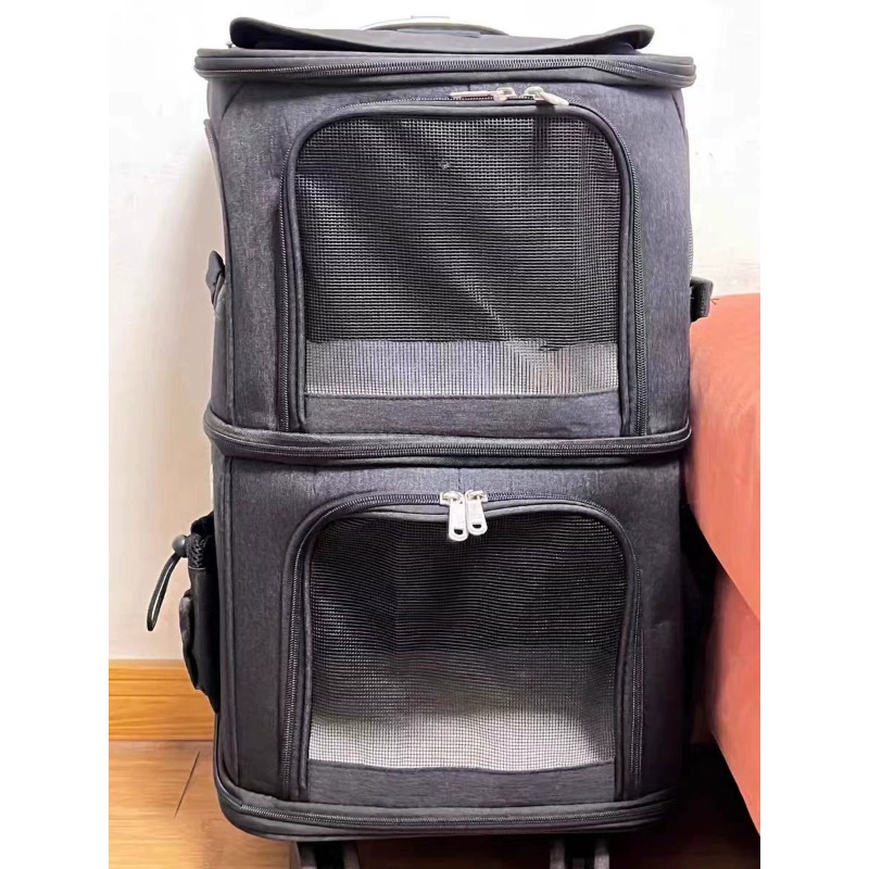 Foldable Rolling Luggage Bag - กระเป๋าเดินทางสำหรับสัตว์เลี้ยงแบบสองชั้น Hanbang พร้อมล้อหมุน พับเก็บได้ กระเป๋าเดินทางสำหรับแมว พกพาสะดวกสำหรับการเดินทางนอกบ้าน