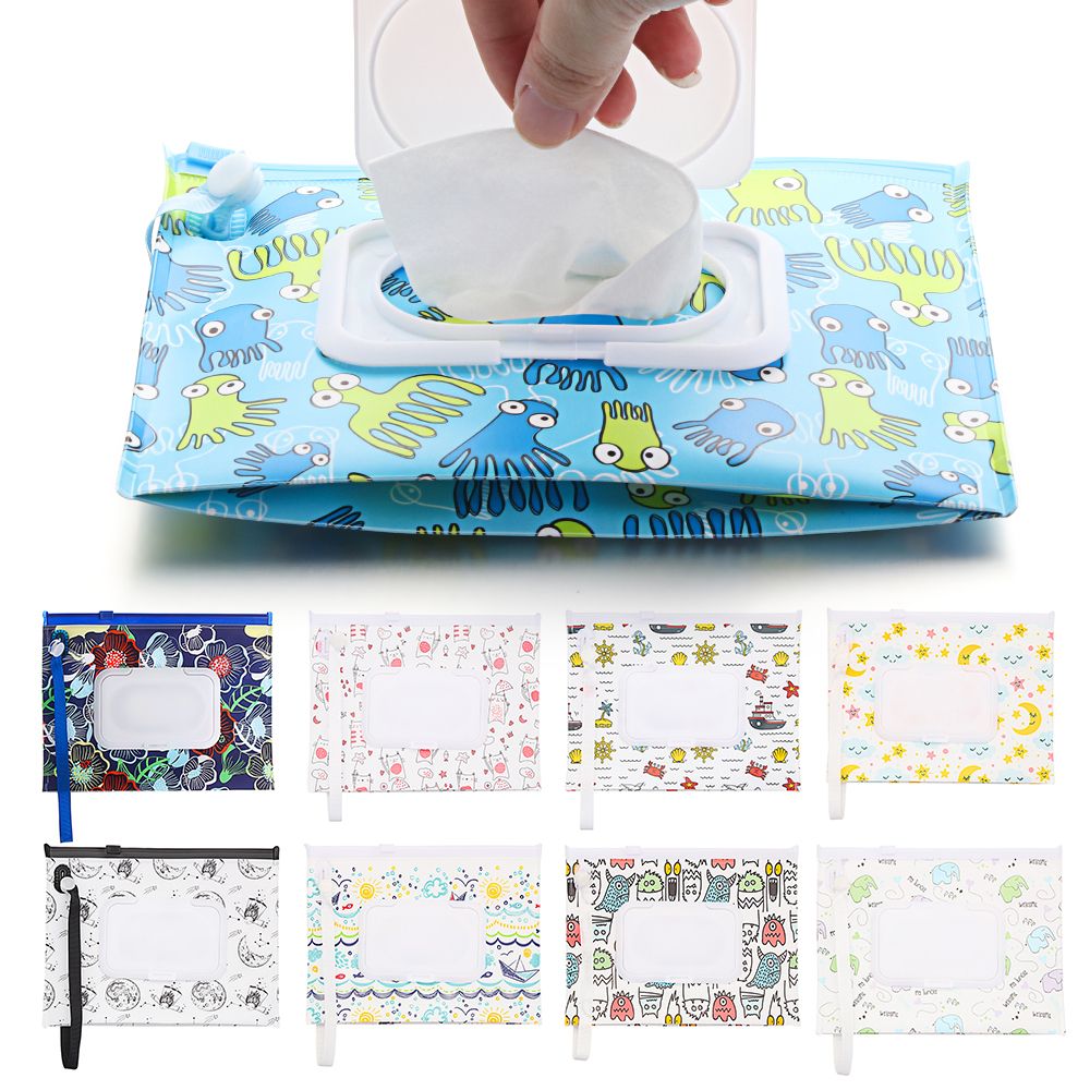 Cosmetic Bags - กระเป๋าใส่ของแบบพกพาพร้อมฝาปิด กระเป๋าเครื่องสำอาง กระเป๋าใส่ทิชชู่เปียก กล่องทิชชู่ อุปกรณ์เสริมสำหรับรถเข็นเด็ก