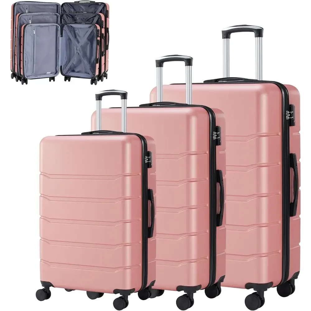 Expandable Hard Shell Luggage Set - ชุดกระเป๋าเดินทางขนาดใหญ่ 3 ชิ้น พร้อมล้อหมุนคู่, ระบบล็อค TSA,