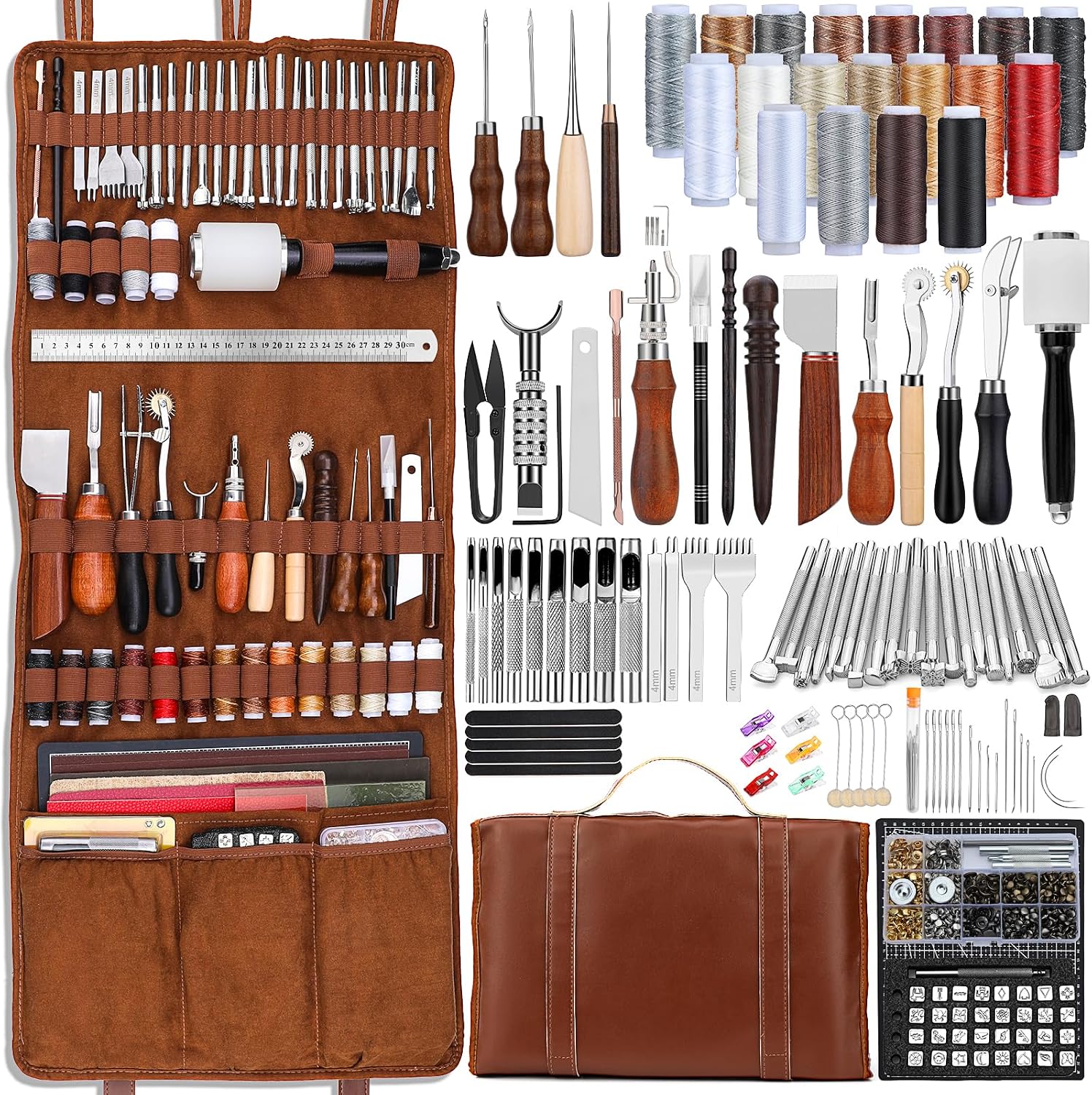 Handbags - ชุดเครื่องมือหนัง ชุดอุปกรณ์งานหนัง ชุดเครื่องมือทำหนัง พร้อมแผ่นรองตัดแบบกำหนดเอง สำหรับงานแกะสลัก เจาะ
