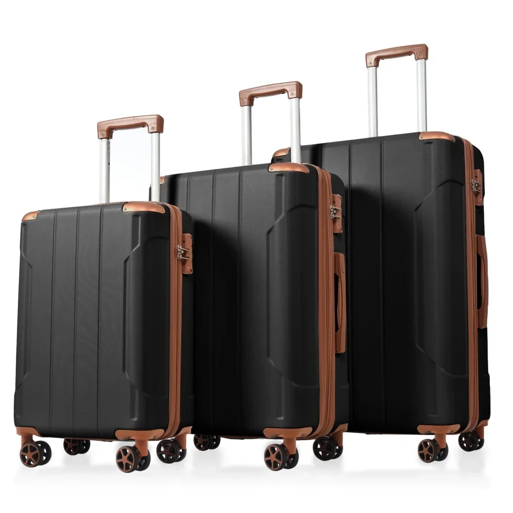 Expandable Hard Shell Luggage Set - ชุดกระเป๋าเดินทาง 3 ชิ้น, กระเป๋าเดินทางแบบแข็ง ABS ขยายได้พร้อมล้อหมุนคู่,
