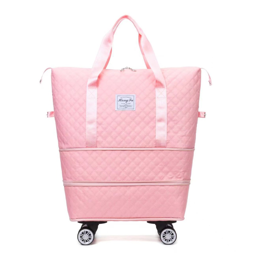 Foldable Rolling Luggage Bag - กระเป๋าเดินทางแบบผ้าอ็อกซ์ฟอร์ดใหม่ ขนาดใหญ่ พับเก็บได้ สะพายไหล่ มีล้อ หลายช่อง
