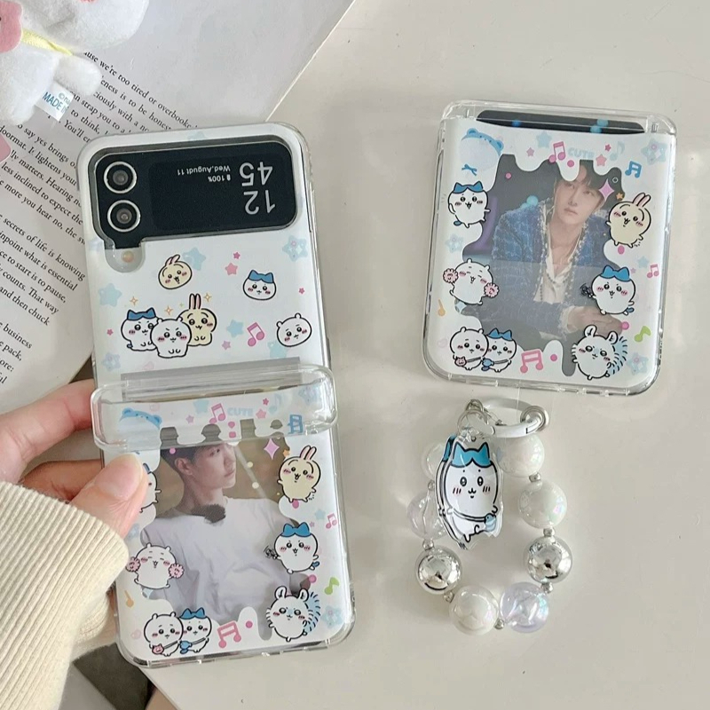 Wallets - เคสโทรศัพท์ลายการ์ตูนญี่ปุ่นน่ารัก Chiikawa พร้อมช่องใส่บัตร สำหรับ Samsung Galaxy