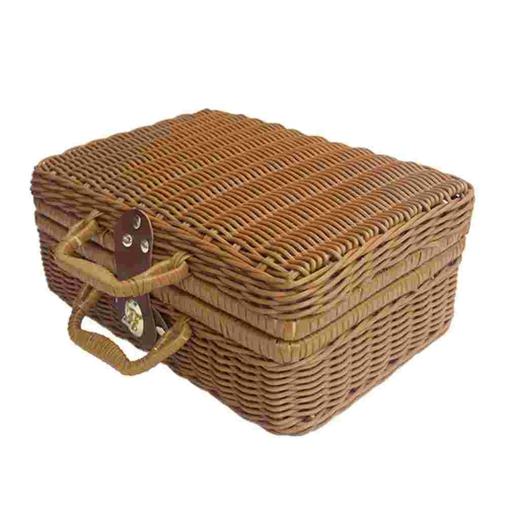 Retro Vintage Trunk Suitcase - ตะกร้าหวายสานกระเป๋าปิกนิกสานวินเทจกระเป๋าถือกระเป๋าใส่ของแบบย้อนยุคสำหรับใส่ไปแคมป์