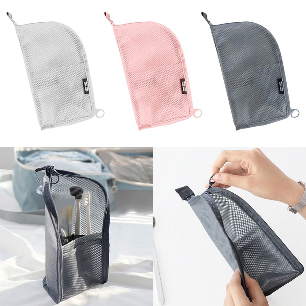 Cosmetic Bags - กระเป๋าใส่แปรงแต่งหน้าแบบพกพา กระเป๋าเครื่องสำอางแบบตาข่ายมีซิป กระเป๋าจัดระเบียบอุปกรณ์ล้างหน้า กระเป๋าใส่แปรงสีฟันสำหรับเดินทาง