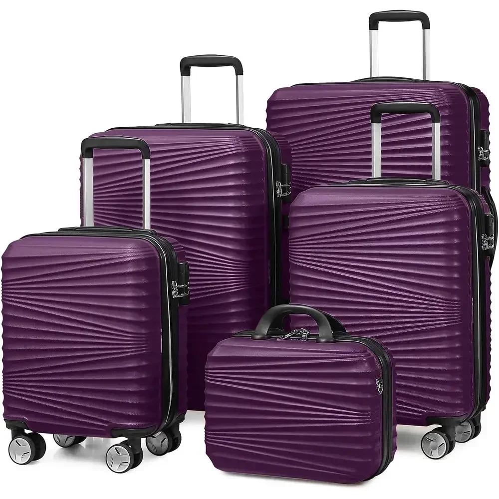 Expandable Hard Shell Luggage Set - ชุดกระเป๋าเดินทางแบบแข็ง 5 ชิ้น พร้อมล้อหมุน น้ำหนักเบา สำหรับผู้ชายและผู้หญิง
