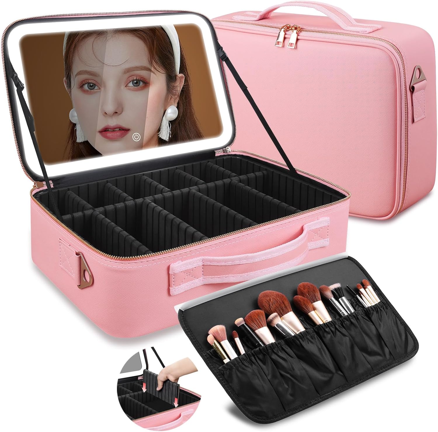 Cosmetic Bags - กระเป๋าเครื่องสำอางขนาดใหญ่ 15''x11'' พร้อมกระจก LED 3 สี
