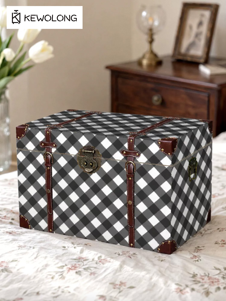 กล่องเก็บของไม้ลายตารางวินเทจ, - Retro Vintage Trunk Suitcase บทวิจารณ์และราคา