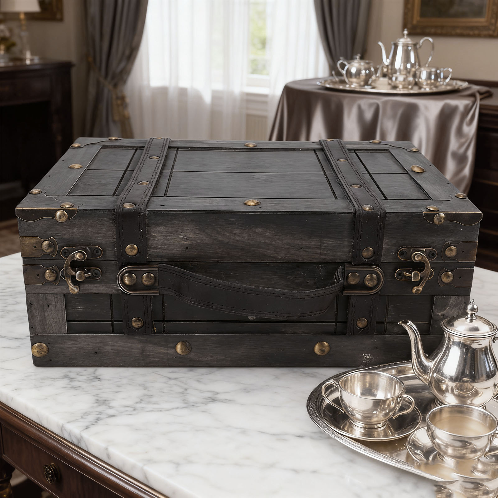 กล่องเก็บของไม้โบราณ กล่องไม้แ - Retro Vintage Trunk Suitcase บทวิจารณ์และราคา