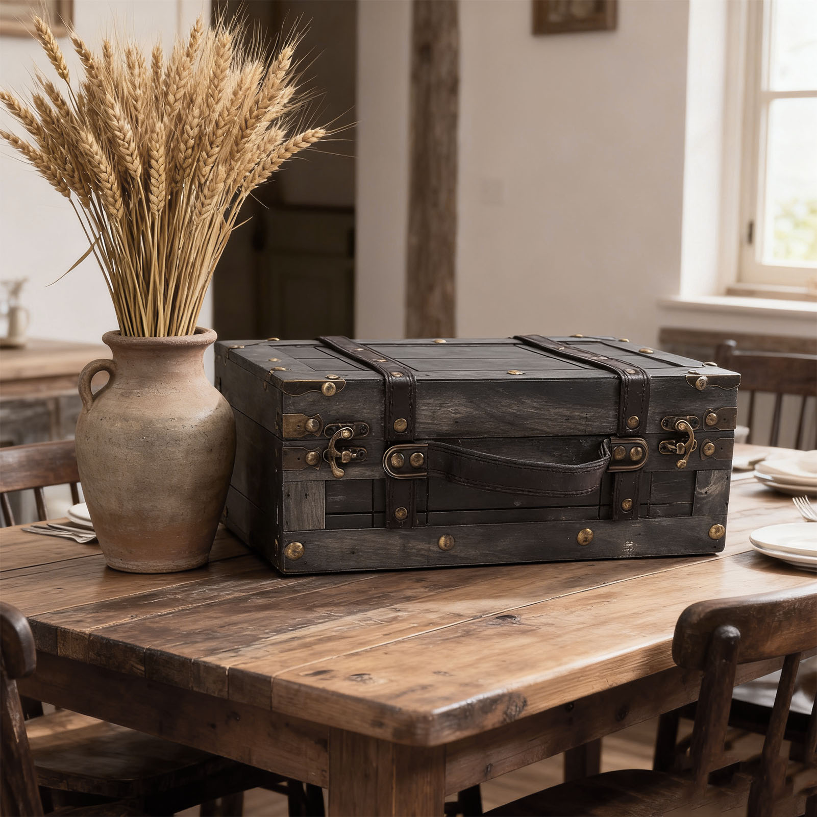 กล่องเก็บของไม้โบราณ กล่องไม้แ - Retro Vintage Trunk Suitcase บทวิจารณ์และราคา